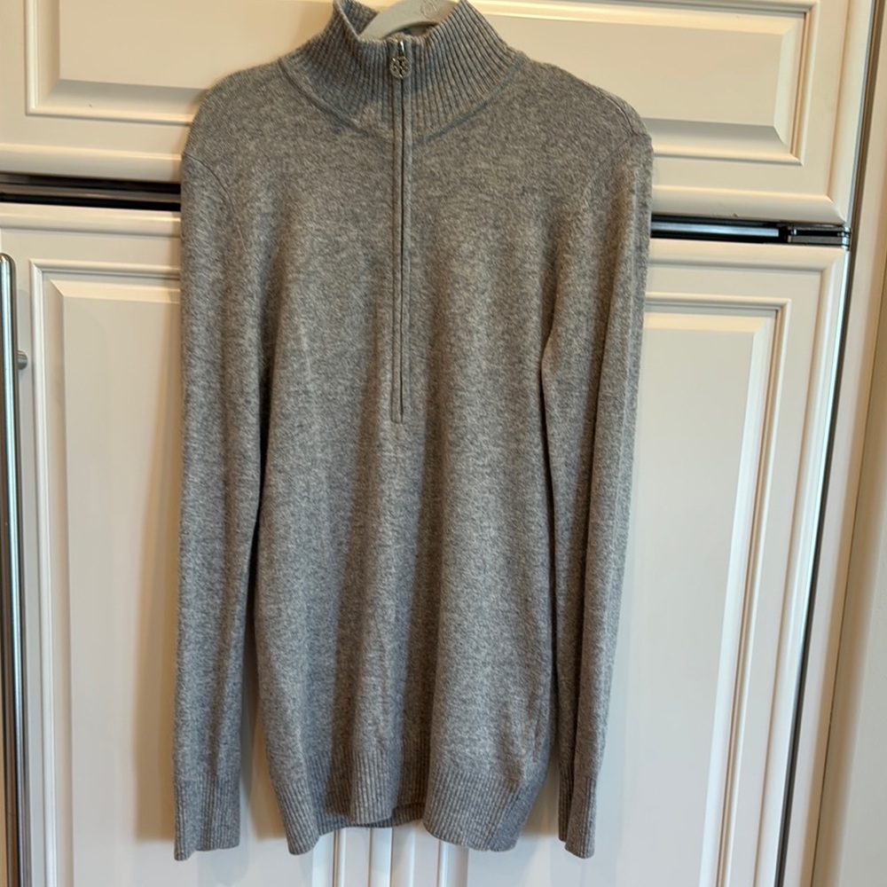 Tory Burch Light Gray Half Zip-Up Sweater